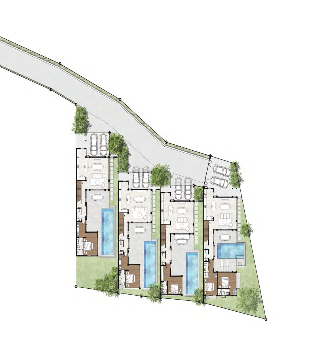 Site plan of the four villas